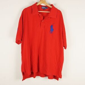 Vintage Polo Ralph Lauren Red Blue Large Pony Logo Short Sleeve Shirt 3X Big